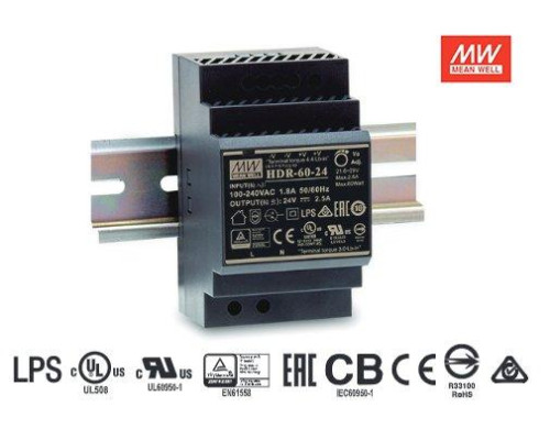 Блок живлення Mean Well на DIN-рейку 60W DC24V (HDR-60-24)