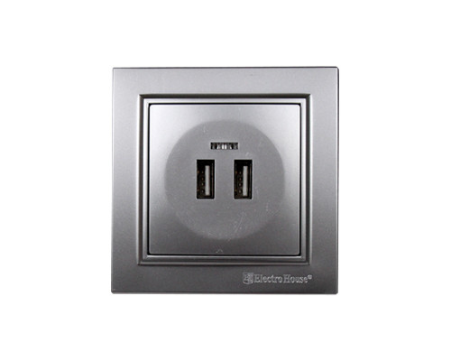 Розетка USB (2 порти) 2A, Enzo  срібний камінь