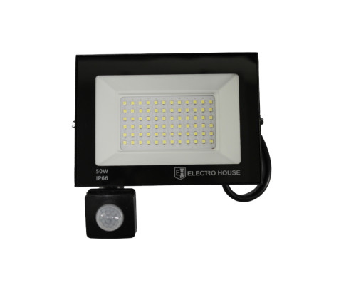 LED прожектор з датчиком руху  50Вт  5000 Лм  6500К   холодний білий  SMD2835