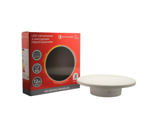 LED світильник настінний з контурним підсвічуванням 12Вт SMD2835, 3000К/4200К/6500K, 1200 Лм , білий
