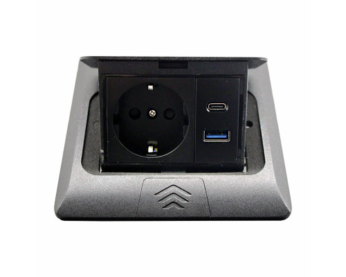 Розетка для підлоги з заземленням врізна 16А + 2USB (type C+A) 2.1А, IP44 , чорний