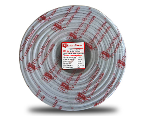 Кабель коаксіальний RG-6U 100%  мідь 1.02 ПВХ , білий, 100 м