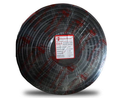 Кабель коаксіальний RG-6U 100%  обміднена сталь 1.02 ПВХ , чорний, 100 м