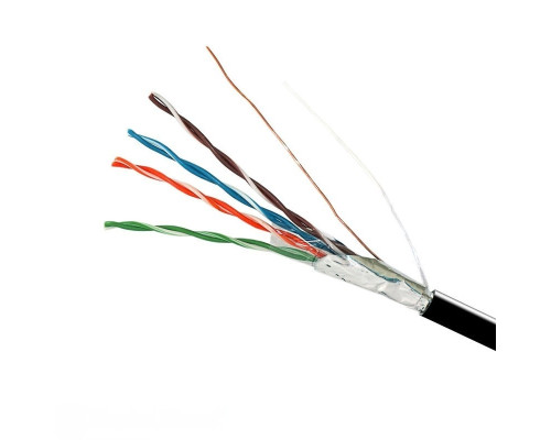 Мережевий кабель FTP cat5e 4х2х0,51 мм²  Cu  PE чорний, зі сталевим дротом, зовнішній монтаж