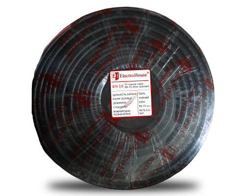 Кабель коаксіальний RG-6U 100%  обміднена сталь 0.75 ПВХ , чорний, 100 м
