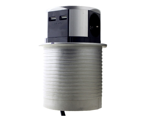 Меблева розетка 3 x 16А, 2 x USB 2.4А , металл + провід 3 x 1.5 mm²