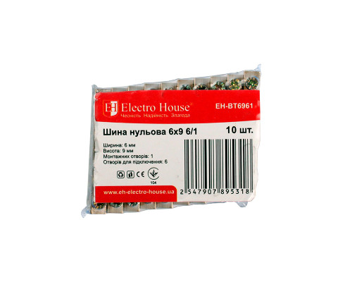 Шина нульова 6х9 мм²  6 /1, 1 отвір