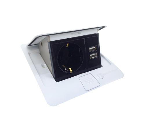 Розетка для підлоги з заземленням врізна 16А + 2USB 2.1А, IP44 , білий