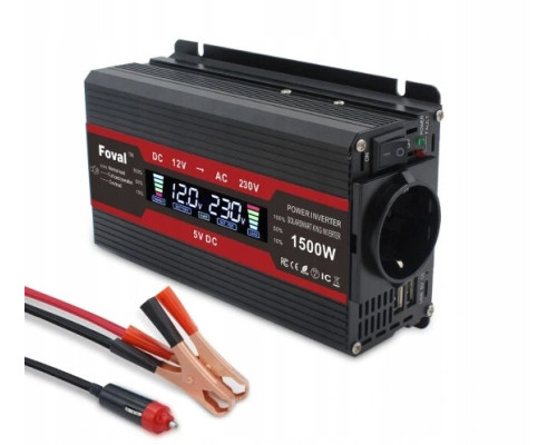 Преобразователь напряжения 12v-220v Foval 1500W с ЖК дисплеем
